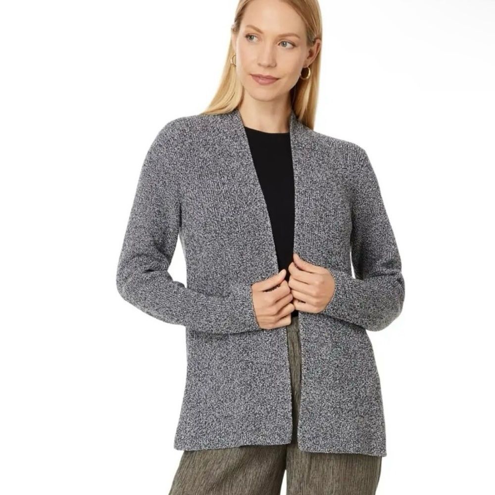 Eileen Fisher Cardigan Open Front Knit Organic Linen/Cotton Marled Size Medium